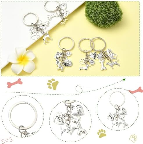 UR URLIFEHALL 5 Piece Antique Silver Dog Keychain Set