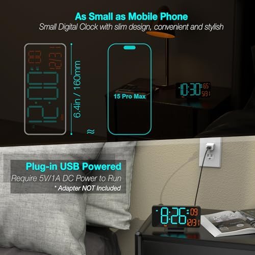 Kosumosu 67 Inch Black Digital Clock with Dual Alarm