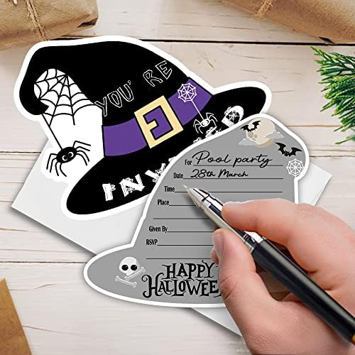 Haizct 15 Pack Halloween Hat Shaped Fill-In Invitations