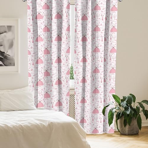 Ambesonne Cartoon Panels Curtains 28x63 Rose Pink White