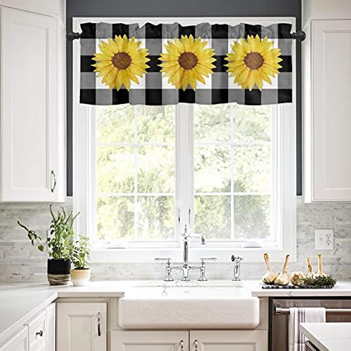 Watercolor Sunflower Kitchen Window Valance Curtains 54x18in