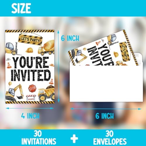 Construction Birthday Party Invitations with Dump Truck Design