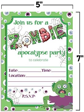 Zombie Halloween Party Invites 20pcs 5x7 Fill In Cards with Envelopes