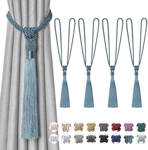 NICEEC 4 Pack Teal Curtain Tiebacks with Tassels