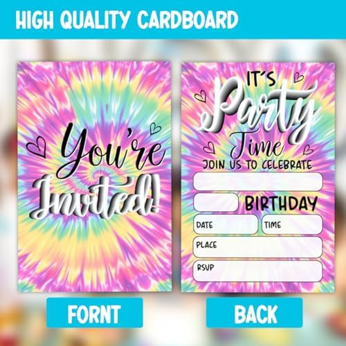 Rainbow Tie Dye Birthday Party Invitations Set