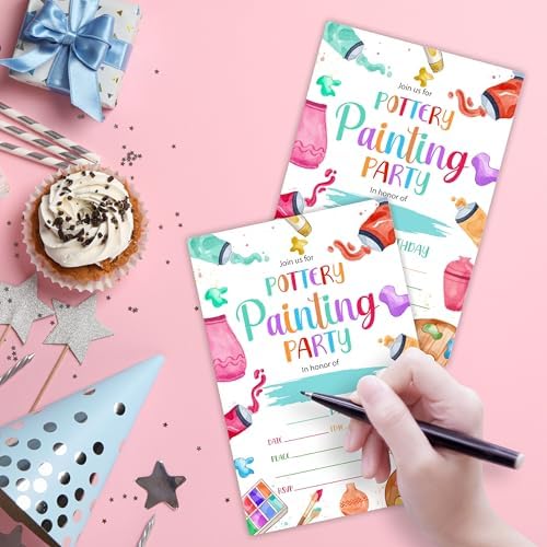 Pottery Painting Birthday Invitations with Envelopes 20 Sets