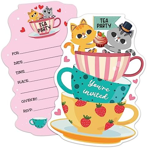 ERHACHAIJIA 15 Pc Cat Shaped Tea Party Invites