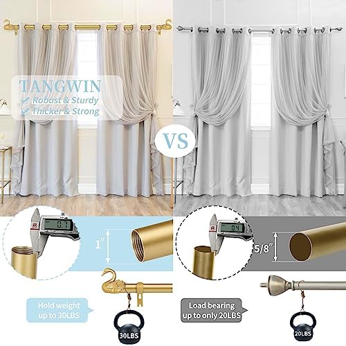 TANGWIN Gold Curtain Rods 48-84 Inch with Swan Finials