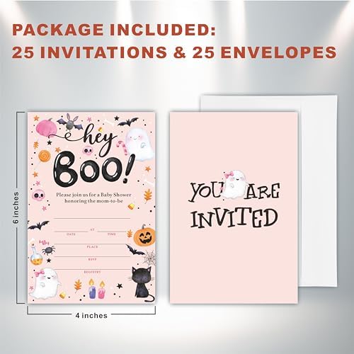Hey Boo Halloween Baby Shower Invites Cards Set
