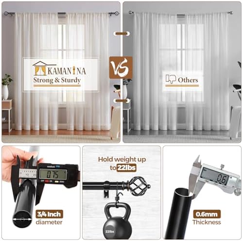 KAMANINA Black Adjustable Curtain Rod 32-58 Inch