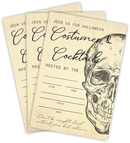 Halloween Party Invitations With Envelopes - Retro Skulls Design - 20 Set