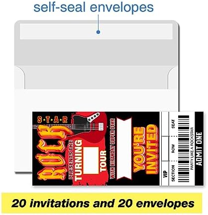 VAHATAN Rockstar Birthday Party Invitations 20 Pack with Envelopes