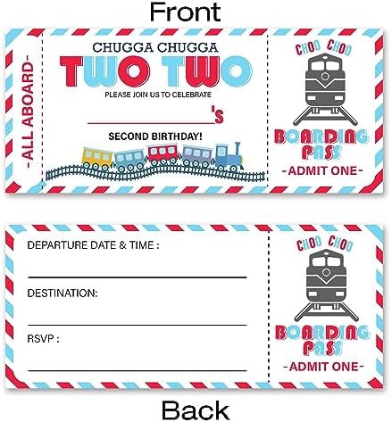 VAHATAN 2nd Birthday Train Ticket Invitations 20 Pack with Envelopes