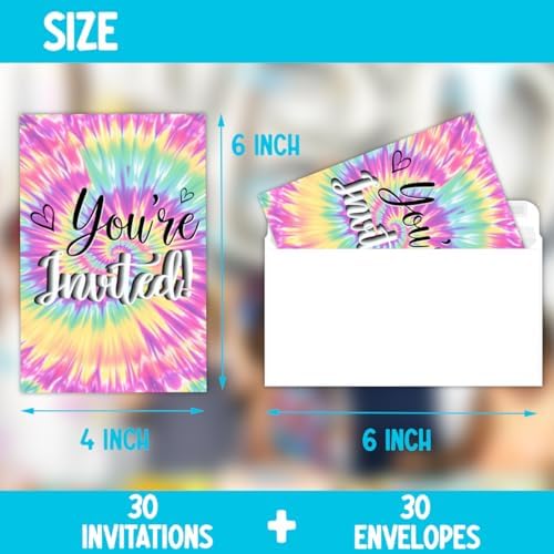 Rainbow Tie Dye Birthday Party Invitations Set