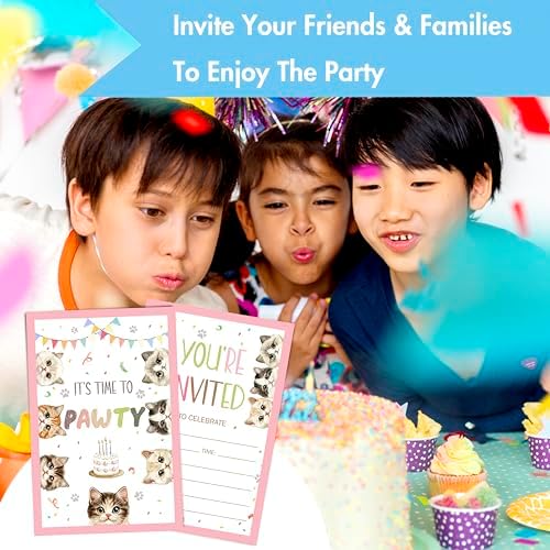 Cute Cats Birthday Invites with Envelopes 30 Count