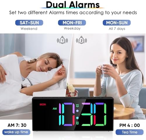 Tetino Loud Alarm Clock with RGB Display and Snooze