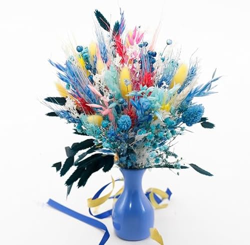 128PCS Dried Flowers and Blue Pampas Grass Bouquet