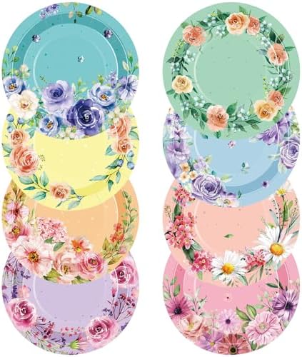80 Pcs Pastel Floral 7 Inch Disposable Party Plates