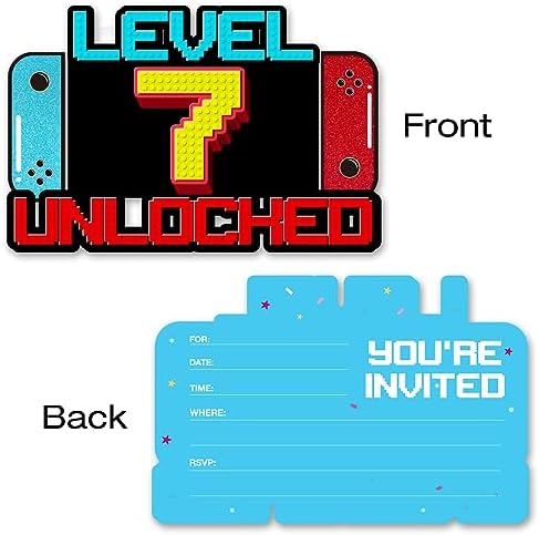 Video Game Shaped 7th Birthday Invites for Boys