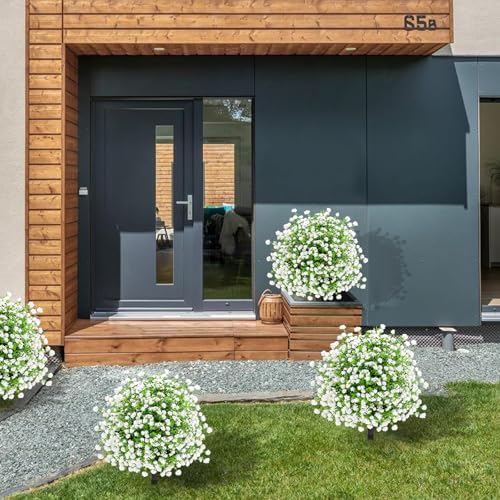 2 Pack Artificial Boxwood Topiary Trees with UV Resistant Ground Spikes