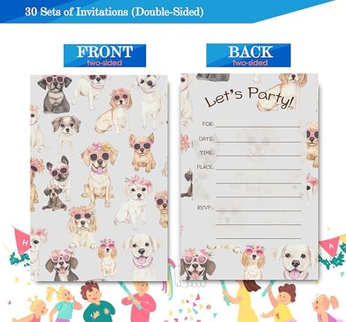 Puppy Dog Birthday Invitations for Girls 4x6 30 Sets