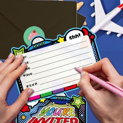 20pcs Space Game Birthday Invitations with Sticker Labels