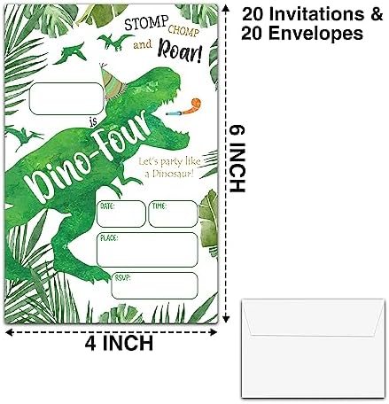 YSTEP 4th Birthday Invitations 4x6 Dinosaur Set