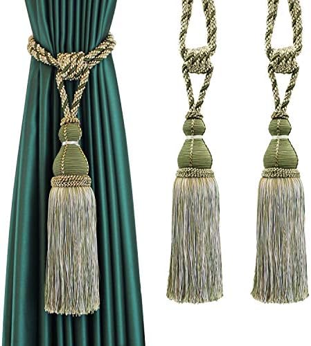 BEL AVENIR 2 Pack Green Tassel Curtain Holdbacks