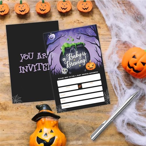 A Baby Is Brewing Halloween Baby Shower Invites with Envelopes C06