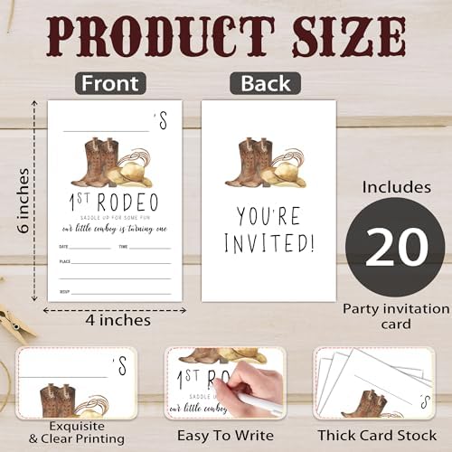 Geuro 1st Cowboy Birthday Invites for Boys Girls 4x6 Inch