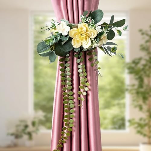 2 Pack Artificial Flower Curtain Tiebacks Rose Design Yellow