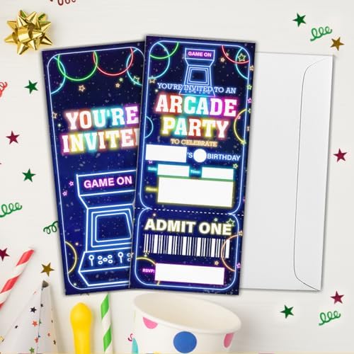 Arcade Party Invitations Set of 20 with Envelopes