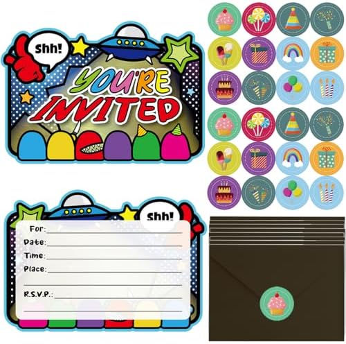 20pcs Space Game Birthday Invitations with Sticker Labels