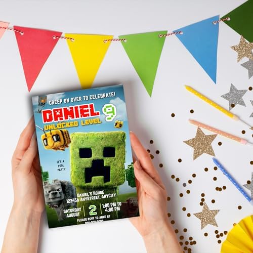 Personalized 12 Party Invites With 12 Envelopes Gaming Theme Birthday Invitations