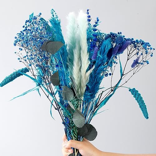 Acfruits Blue Dried Pampas Grass Bouquet 17 Inch Decor