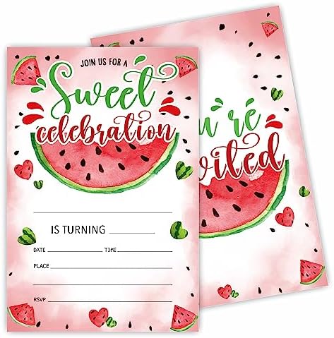 Watermelon Birthday Invitations - 20 Cards With Envelopes