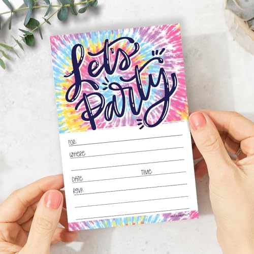Tie Dye Birthday Invites With Envelopes 20 Count
