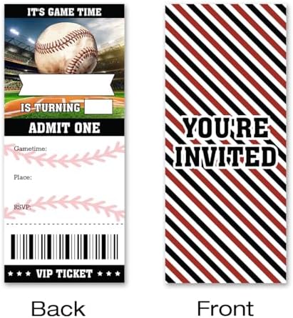 Brayqu Baseball Birthday Party Invitations Fill-In Set of 20