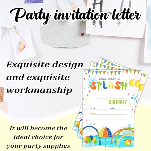 Splash Pad Birthday Invitation 20 Set with Envelopes