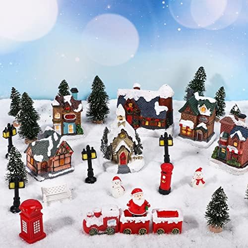 Zubebe 30 Pcs LED Christmas Village Houses Set