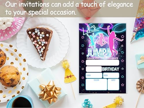 Neon Glow Jump Birthday Invitations With Envelopes