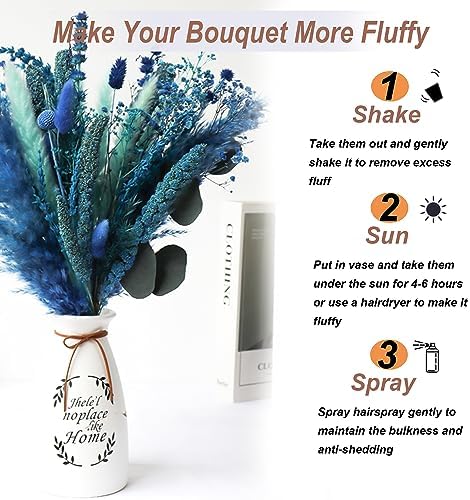 Acfruits Blue Dried Pampas Grass Bouquet 17 Inch Decor