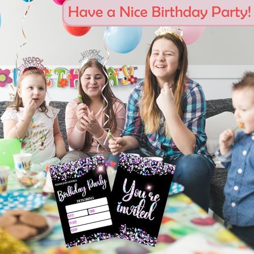 Birthday Invitations Girl 20 Double Sided Glitter Sequins Theme Invites With Envelopes