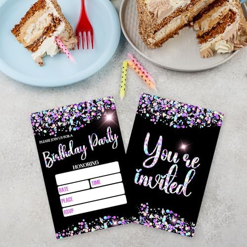 Birthday Invitations Girl 20 Double Sided Glitter Sequins Theme Invites With Envelopes