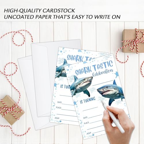 20 Shark Birthday Invitations with Envelopes