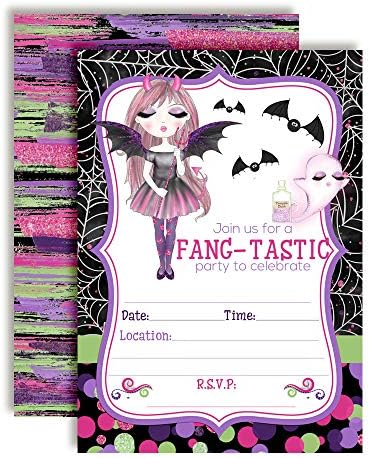 Fang-tastic Vampire Girl Halloween Party Invitations 20 pcs 5x7 Fill In Cards