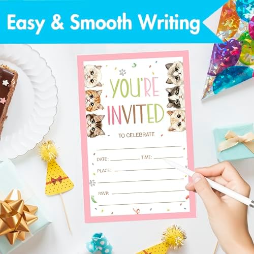 Cute Cats Birthday Invites with Envelopes 30 Count