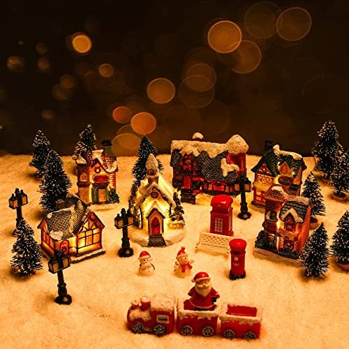 Zubebe 30 Pcs LED Christmas Village Houses Set