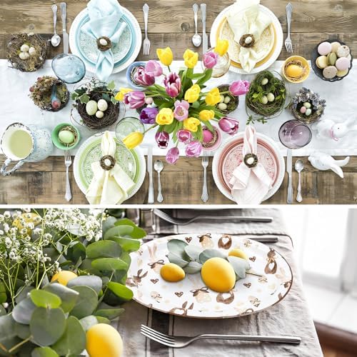 25 Pcs Easter Bunny Oval Paper Plates 10x12 Inch