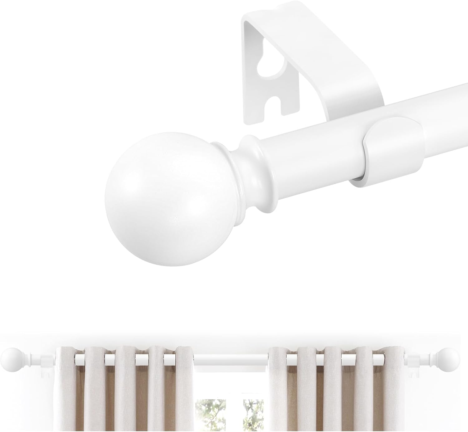 JRZOO White Curtain Rods 18-45 with Ball Finials
